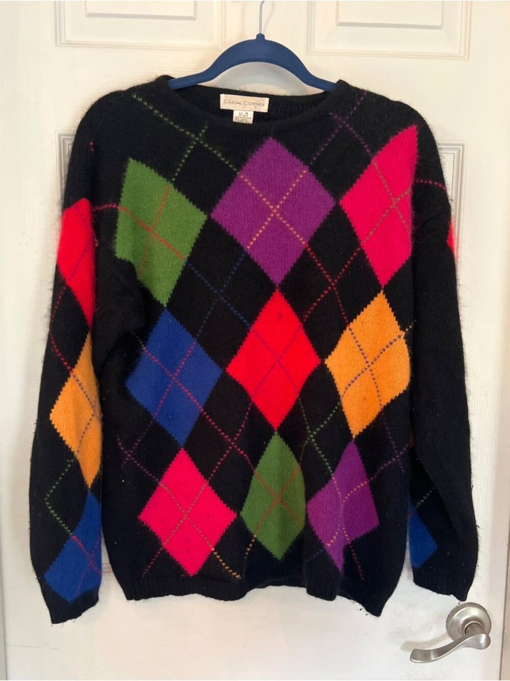 Casual Corner Vintage Argyle Sweater Diamond Pattern Angora Lambswool Blend Medi